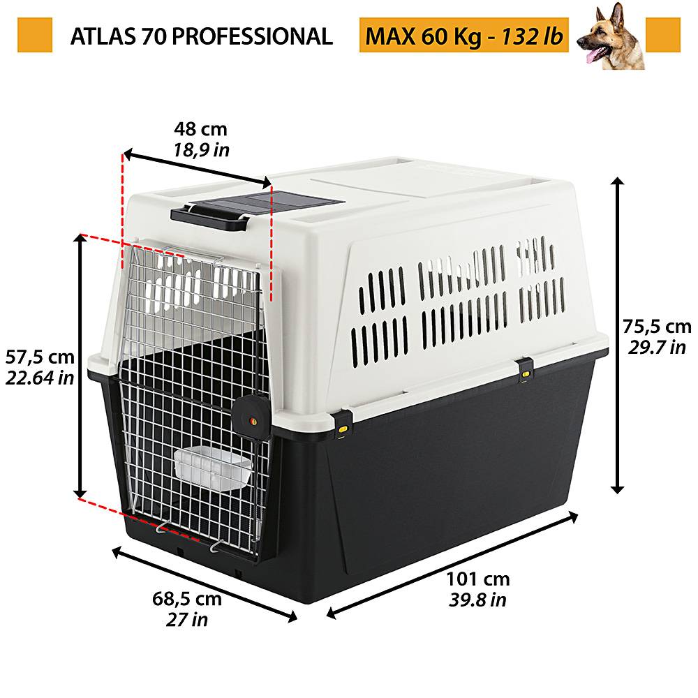 Ferplast - Ferplast Transporte para perros de gran tamaño ATLAS 70, Caja para el transporte de perros grandes con comedero y accesorios incluidos, puerta de acero - Imagen 2