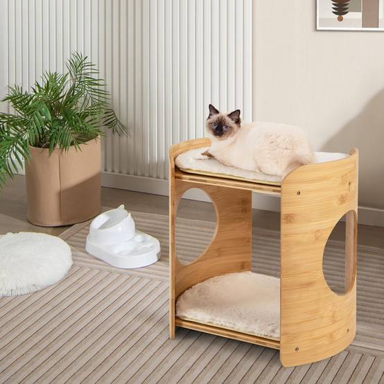 COSTWAY Petite Tour pour Chat 2 Niveaux, Petit Arbre à Chat, Cadre en Bambou, Coussins en Peluche Amovibles, Niche Plateforme pour 2 Chats, 40x33x41cm - Image 8