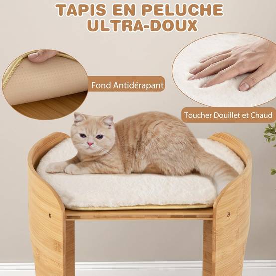 COSTWAY Petite Tour pour Chat 2 Niveaux, Petit Arbre à Chat, Cadre en Bambou, Coussins en Peluche Amovibles, Niche Plateforme pour 2 Chats, 40x33x41cm - Image 6