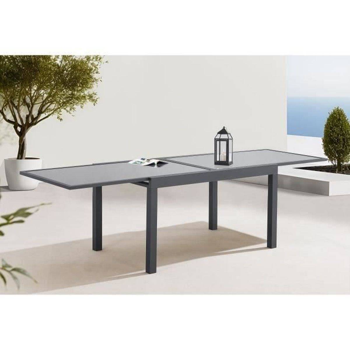 Table de jardin extensible rectangulaire en aluminium et verre trempé 135 à 270 cm - SABAIDECO - Image 3