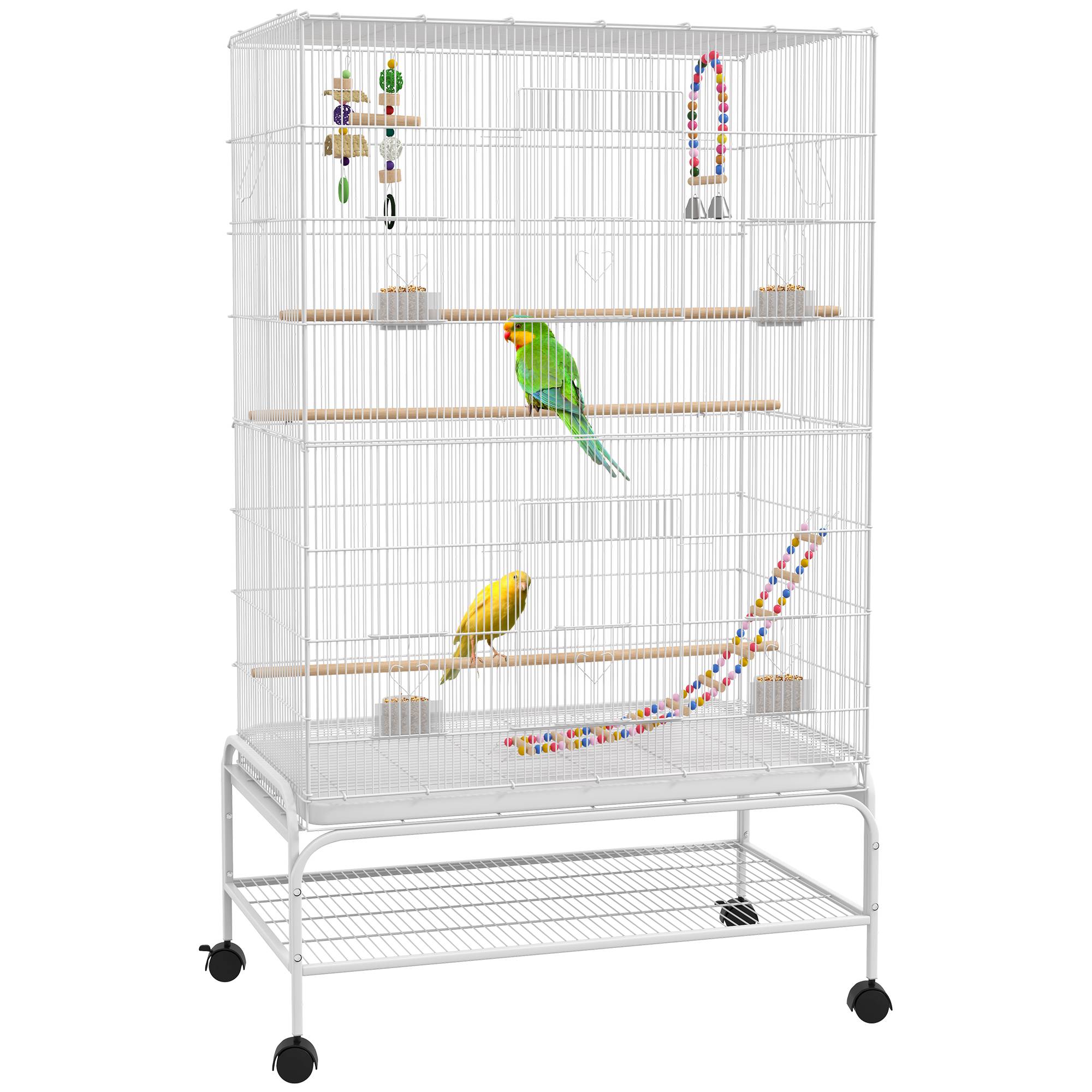 Volière cage oiseaux métal sur roulettes étagère accessoires 79x49x133cm blanc - ComfortXL Outdoor Living - Image 1