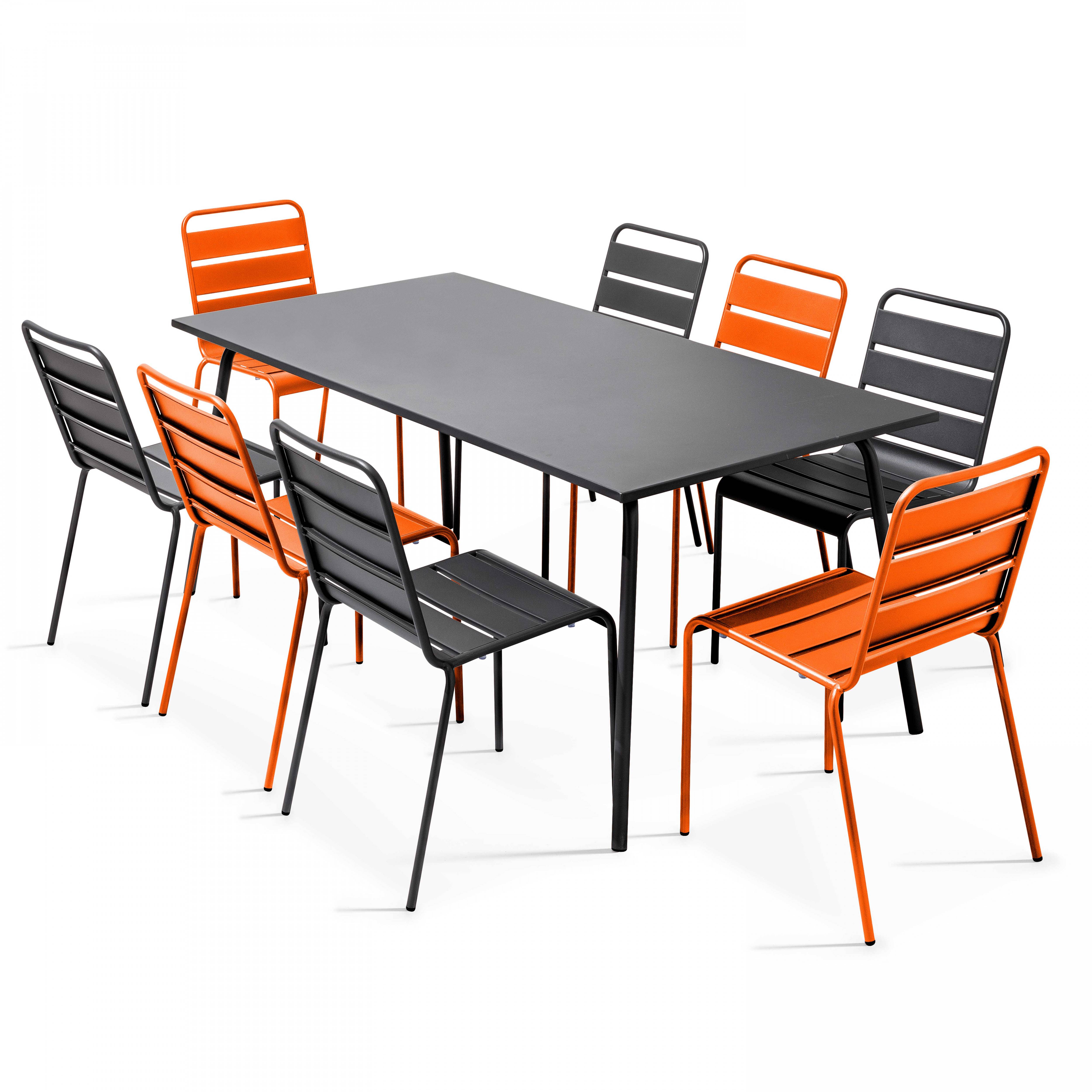 Oviala - Ensemble table de jardin et 8 chaises en métal gris et orange Palavas - Oviala - Imagen 1
