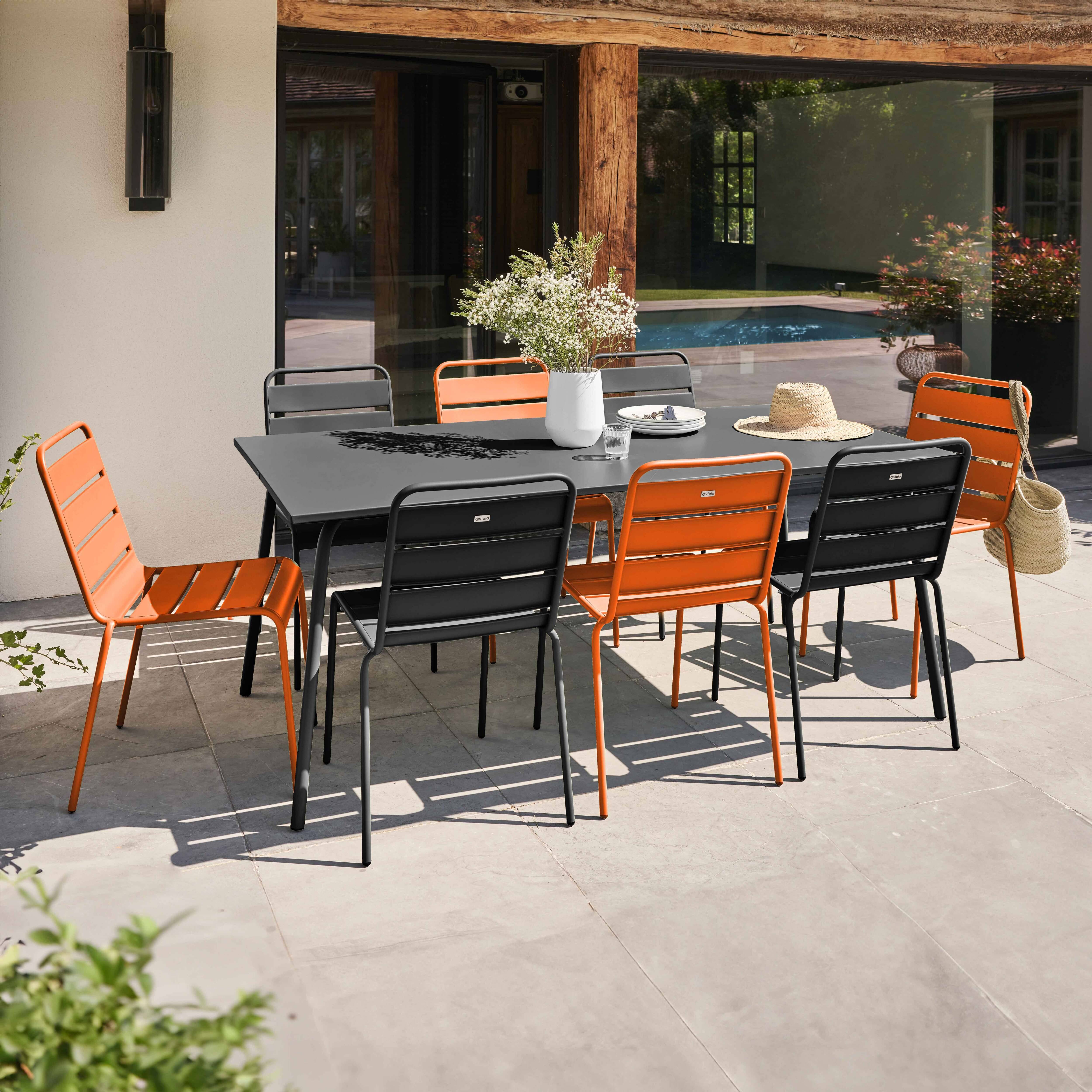 Oviala - Ensemble table de jardin et 8 chaises en métal gris et orange Palavas - Oviala - Imagen 2