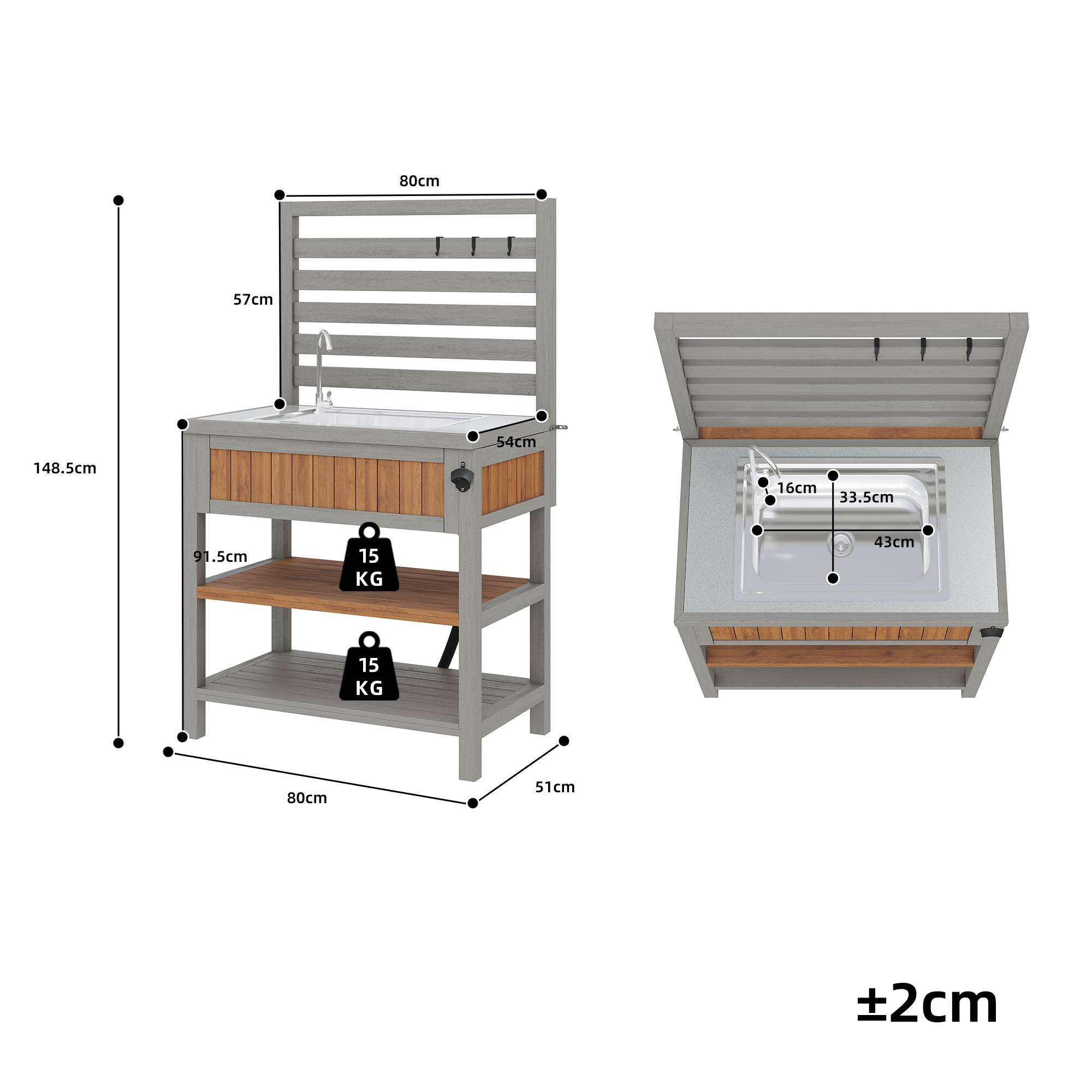 ComfortXL - Desserte de jardin bois massif pour barbecue avec évier intégré 80x51x148.5cm - ComfortXL Outdoor Living - Image 3