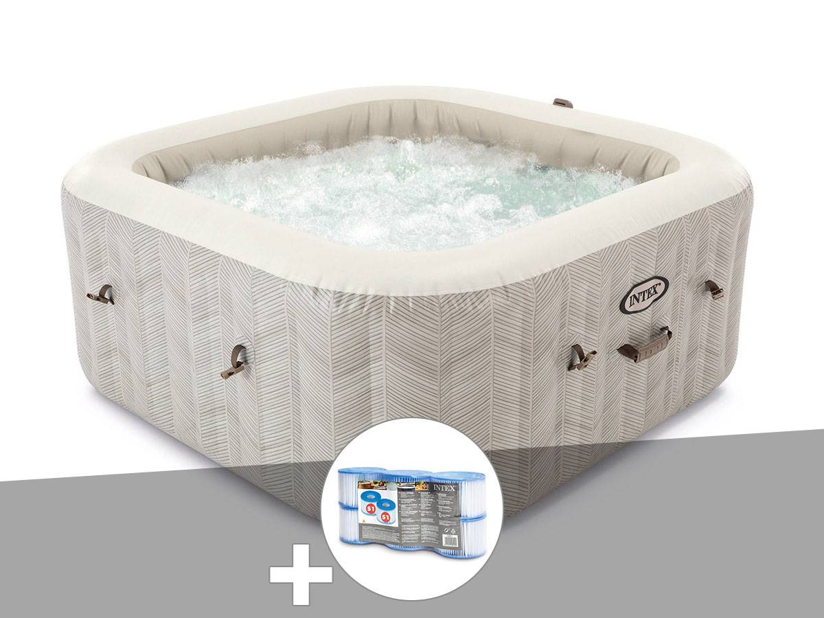 Kit spa gonflable Intex PureSpa Chevron carré Bulles 6 places + 6 filtres