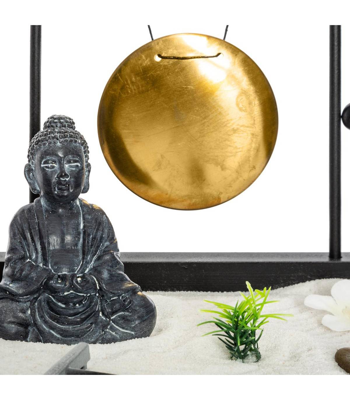 Jardin Zen Tori Bouddha sur un plateau avec Gong et décoration - Imagen 3