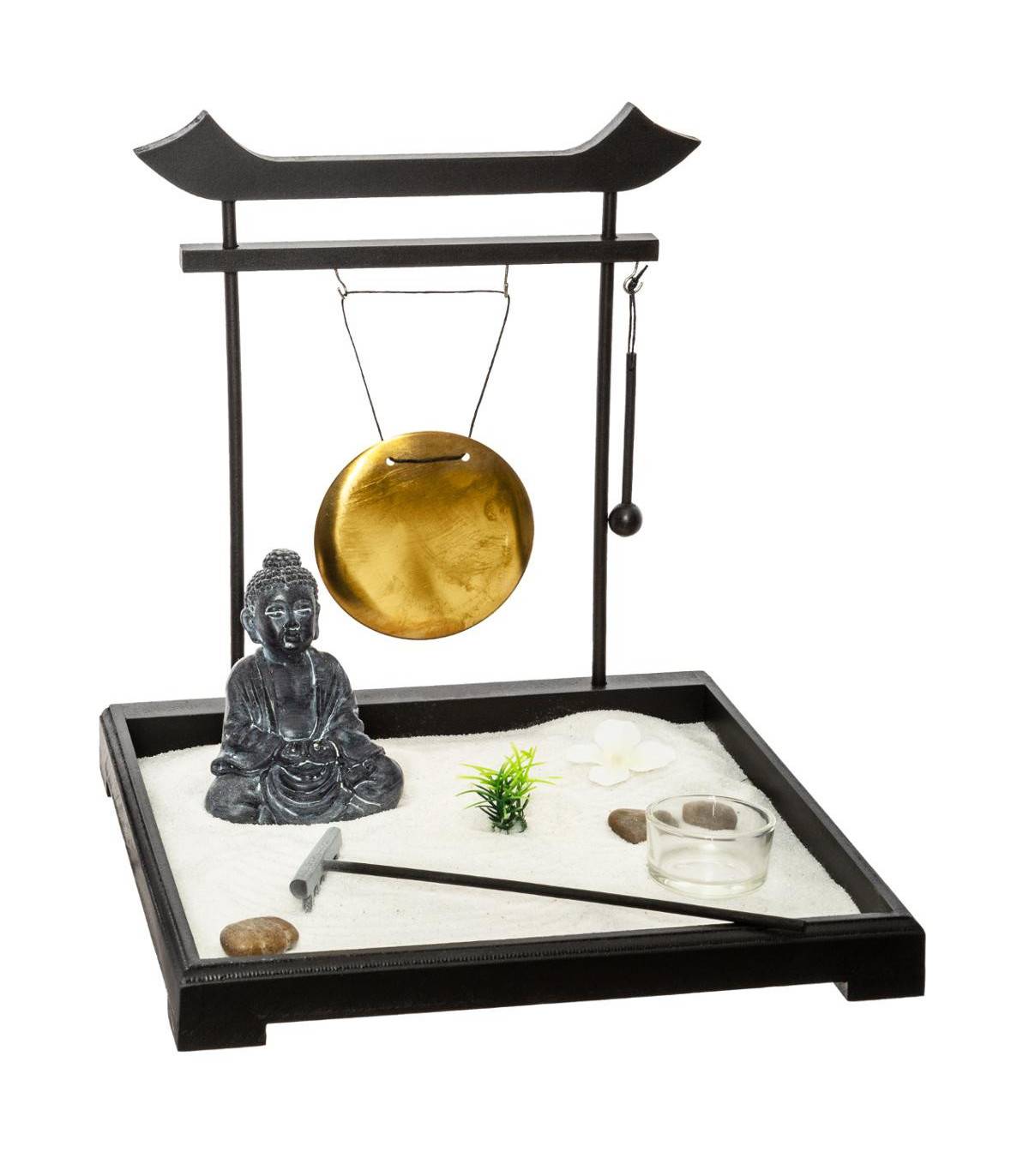 Jardin Zen Tori Bouddha sur un plateau avec Gong et décoration - Imagen 1