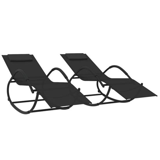 Helloshop26 - Lot de deux chaises longues à bascule noir acier et textilène - Imagen 1