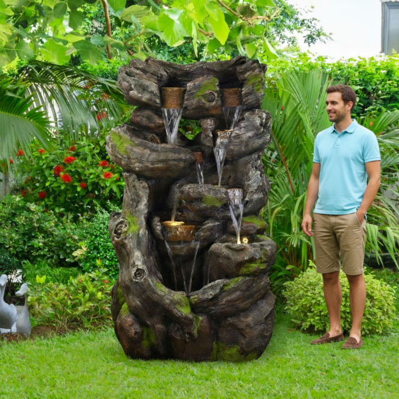 Fontaine d'extérieur XXL en polyrésine avec pompe 2000L/h et LED Art ...
