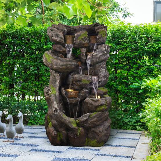 Fontaine d'extérieur XXL en polyrésine avec pompe 2000L/h et LED Art ...