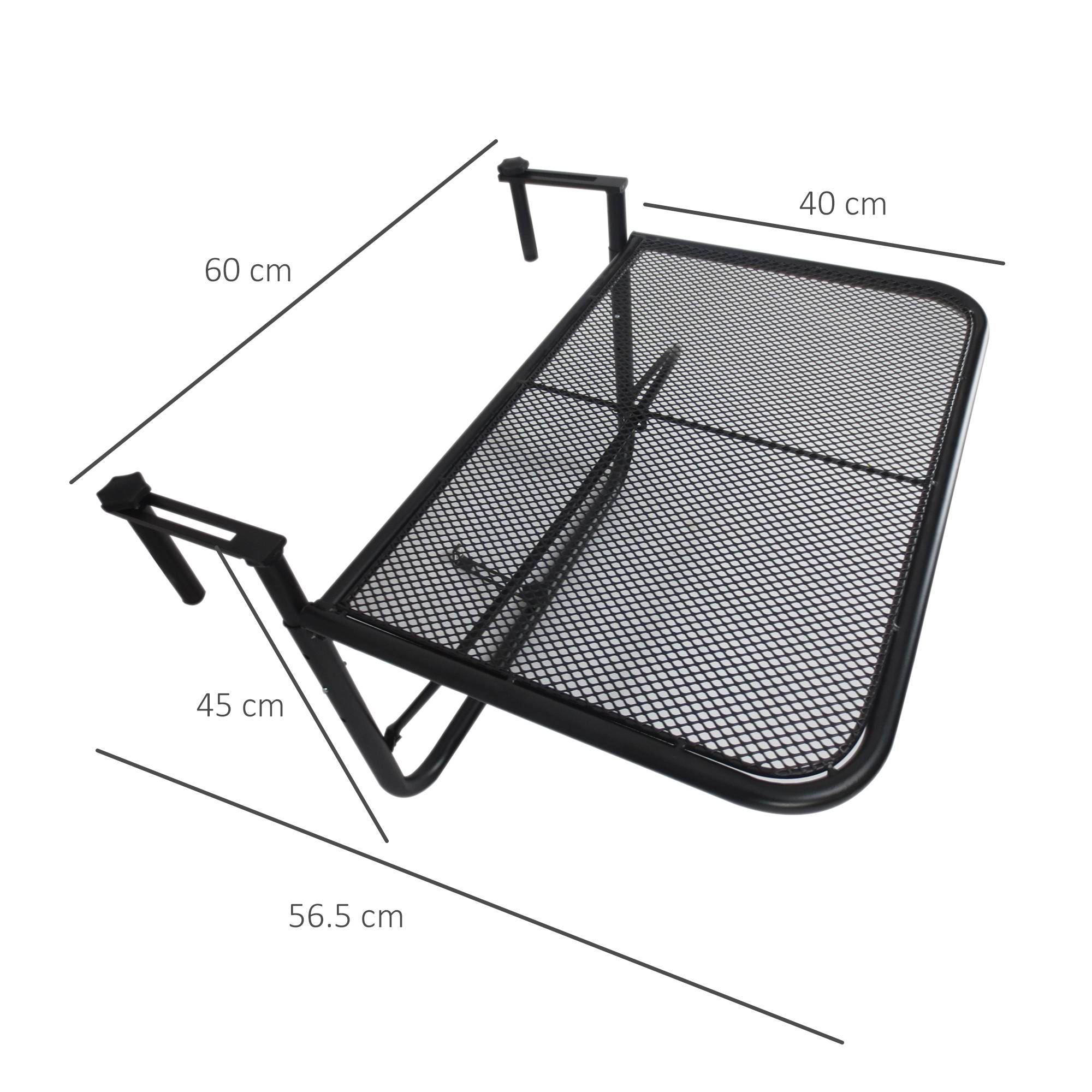 Table suspendue de balcon réglable en hauteur 60x56,5x45cm, métal noir, idéale pour balcon et terrasse - Image 3