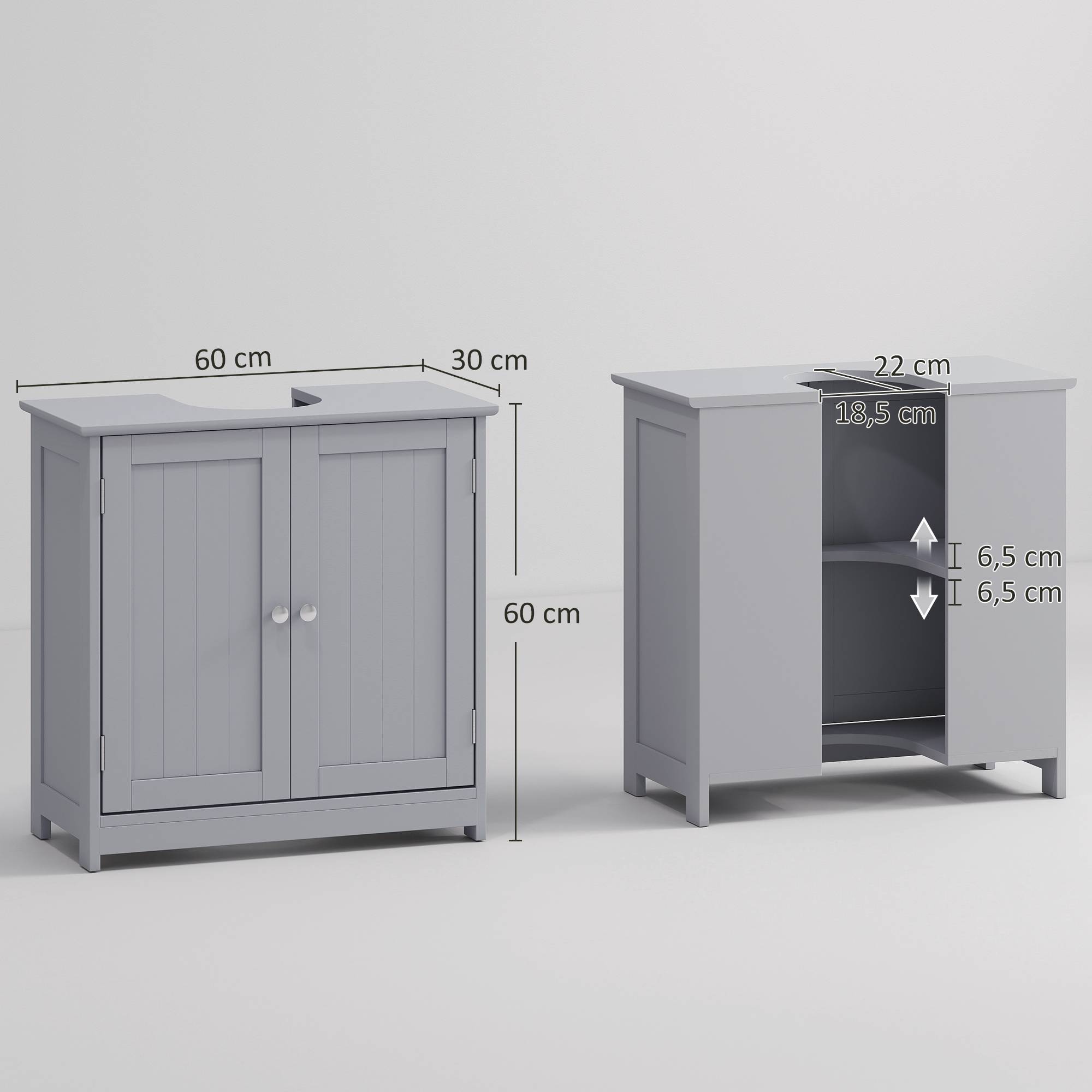 Sans Marque - Meuble salle bain sous lavabo meuble sous-vasque placard 2 portes étagère 60x30x60 cm bois Gris - Image 5