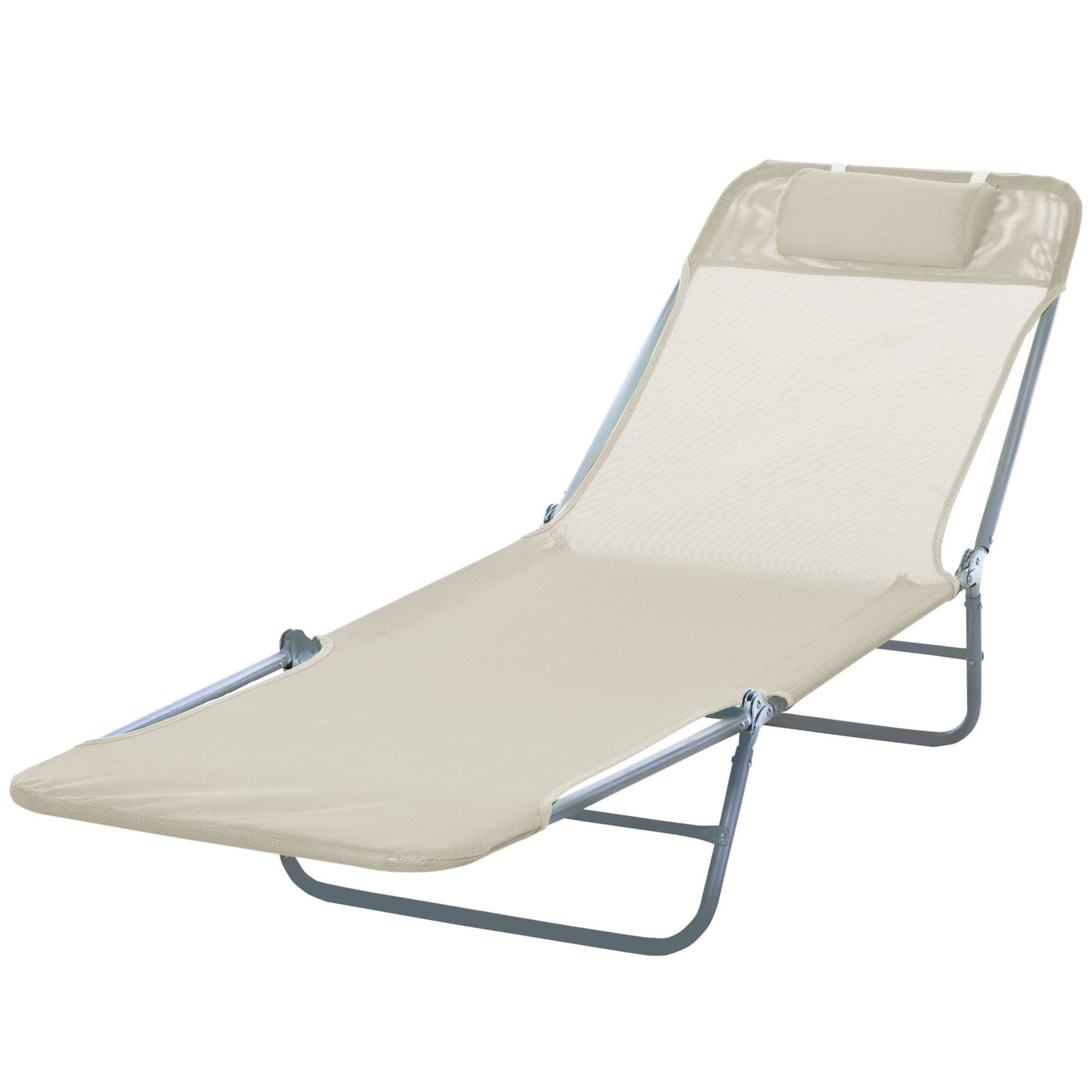 Sans Marque - Transat pliant avec dossier inclinable et coussin, 182 x 56 x 24,5 cm