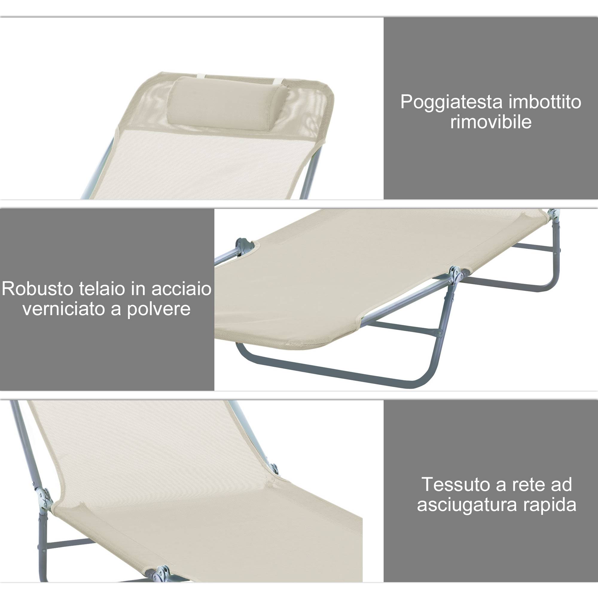 Sans Marque - Transat pliant avec dossier inclinable et coussin, 182 x 56 x 24,5 cm - Image 7