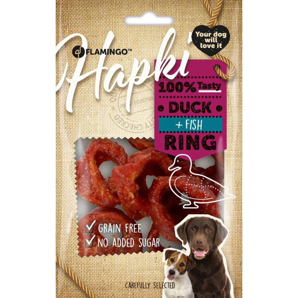 Flamingo - Friandises Hapki Anneaux Canard et Cabillaud 85 g pour Chien - Image 1