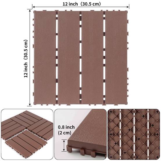 Dalles de Terrasse Clipsables PP Balcon Jardin Imperméable 30,5x30,5cm Marron Lot 44 - ComfortXL Outdoor Living - Image 2