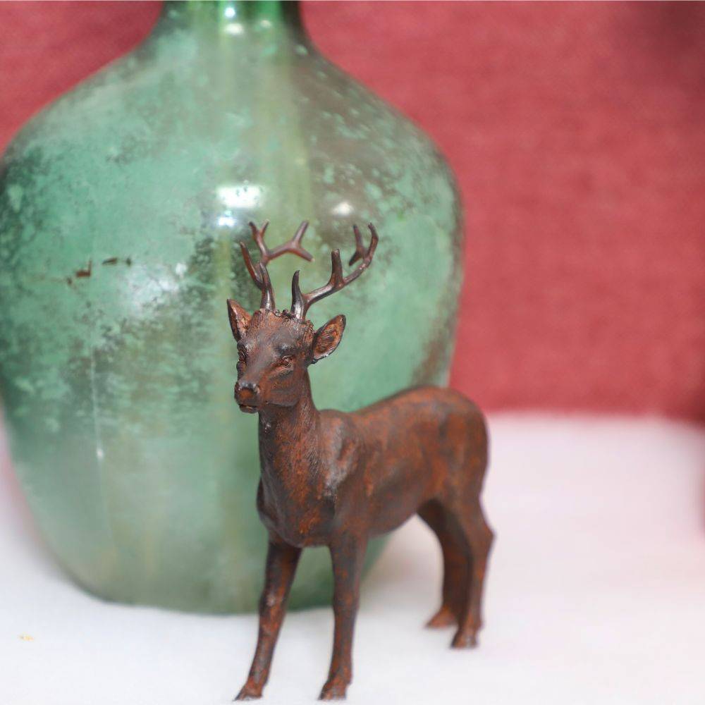 Statue statuette extérieure jardin cerf résine marron 17cm Chemin de campagne - Imagen 3