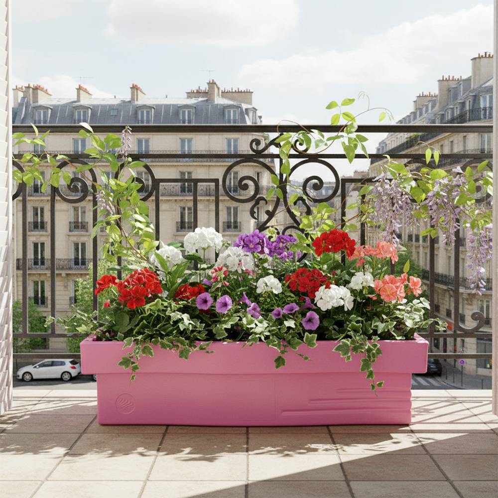 Jardinière design effet pierre 70l avec réserve d'eau-plast'up rotomoulage - Imagen 4