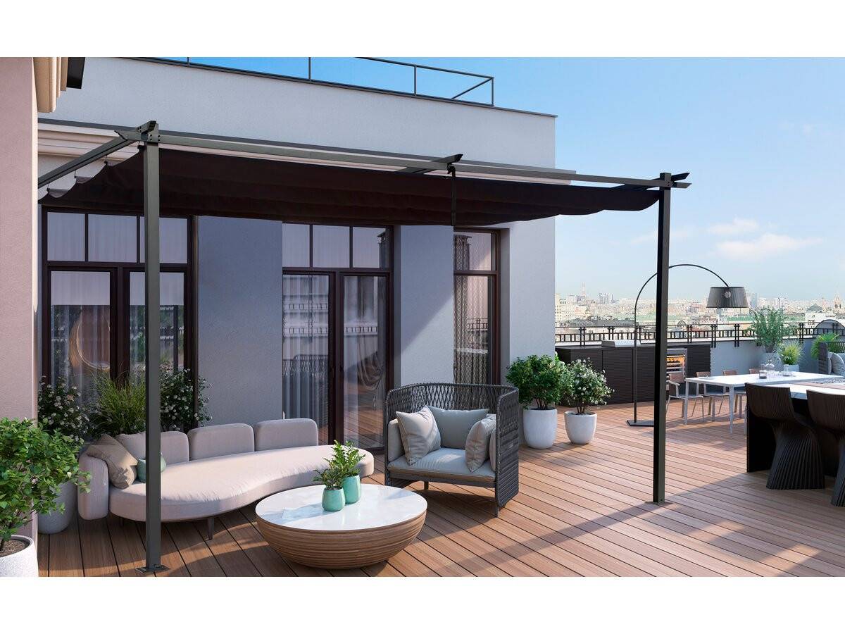 Habitat Et Jardin - Pergola Adossée En Métal Avec Toit Rétractable -  3 X 4 M - Gris Anthracite -habitat Et Jardin - Image 2