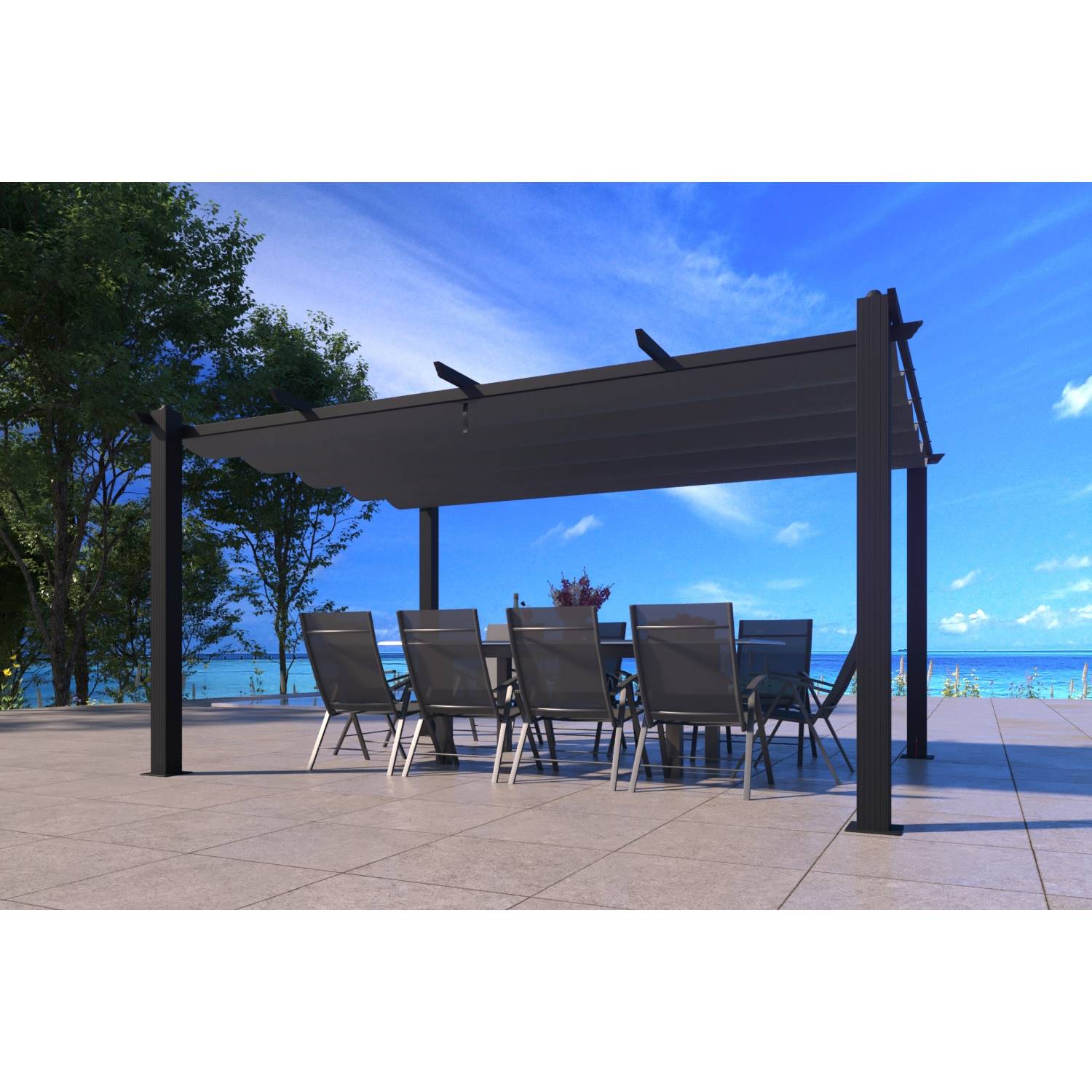 Pergola auto-portée 3 x 4 m avec toile rétractable grise NILA - Image 8
