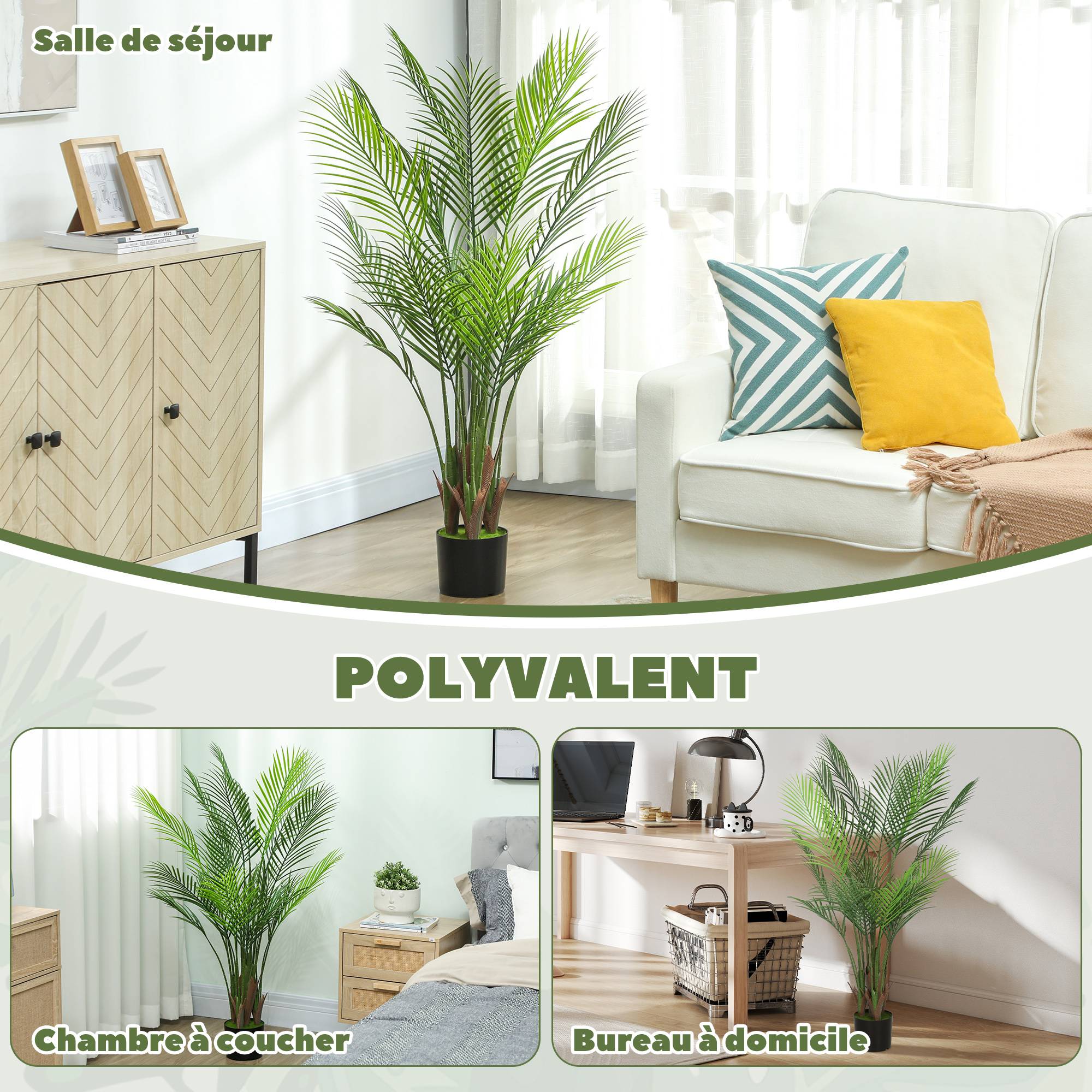 Palmier artificiel plastique bureau sanctuaire tropical 120 cm vert - ComfortXL Outdoor Living - Image 7