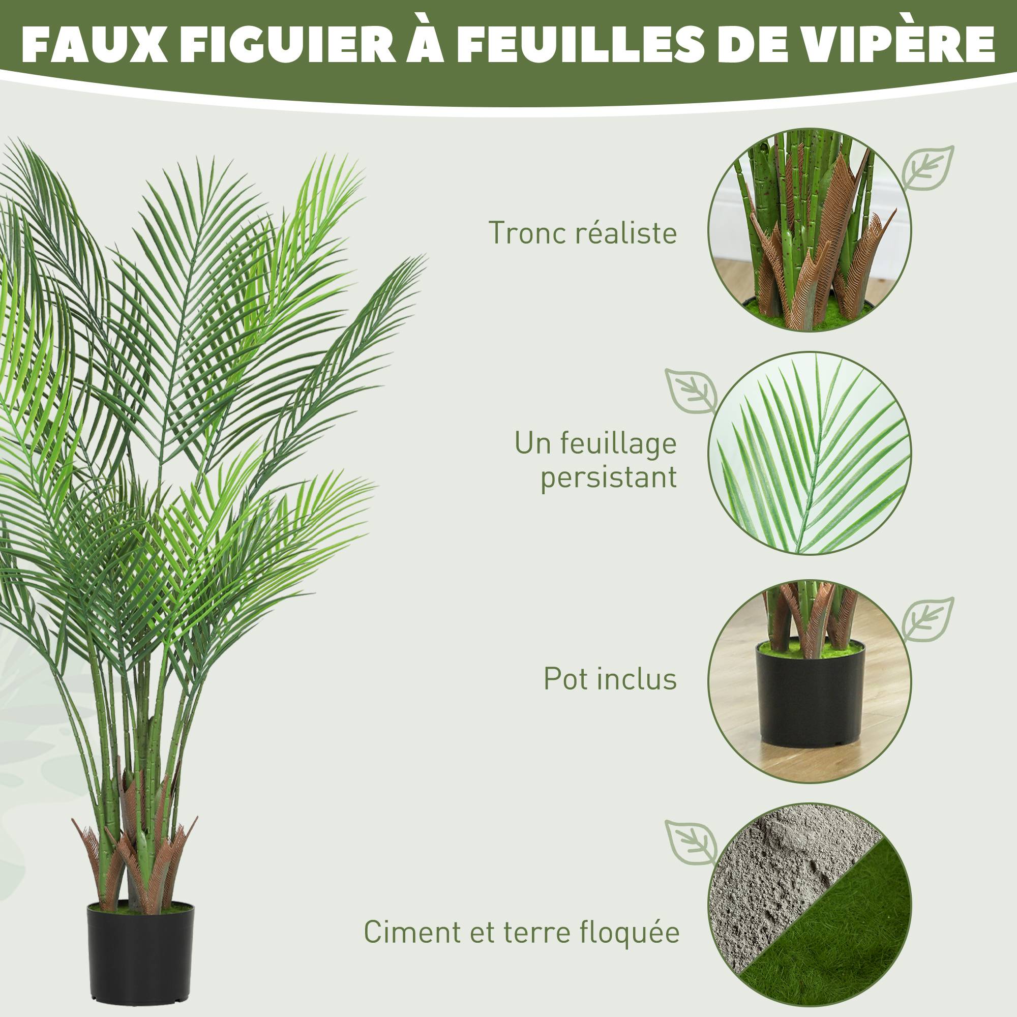 Palmier artificiel plastique bureau sanctuaire tropical 120 cm vert - ComfortXL Outdoor Living - Image 6