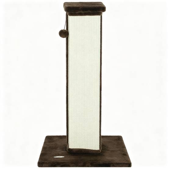 Arbre à chat, poteau à griffer sisal et peluche avec balle de jeu suspendue, base stable, dimensions 41x41x81cm, couleur marron et crème - Image 3