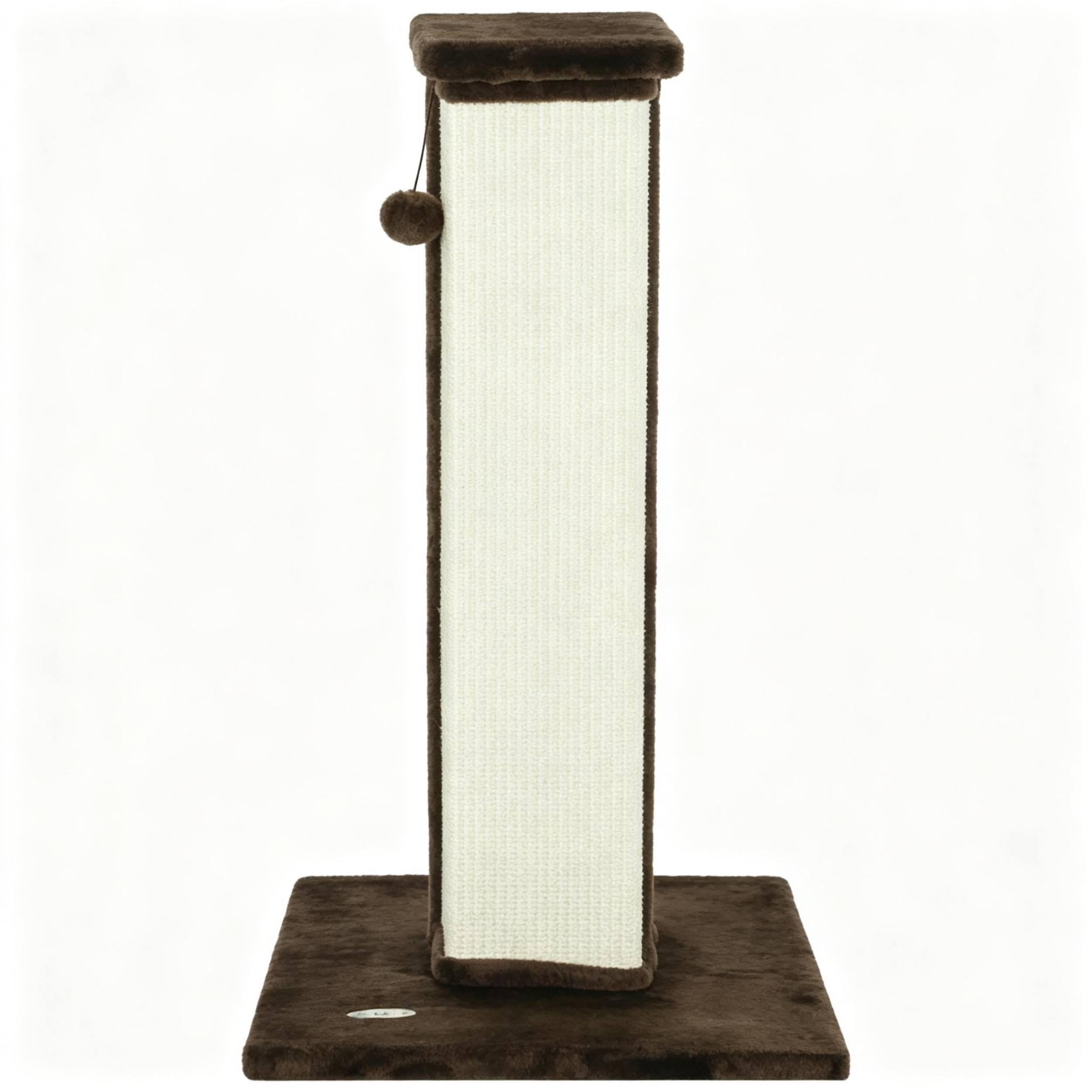 Arbre à chat, poteau à griffer sisal et peluche avec balle de jeu suspendue, base stable, dimensions 41x41x81cm, couleur marron et crème - Image 3