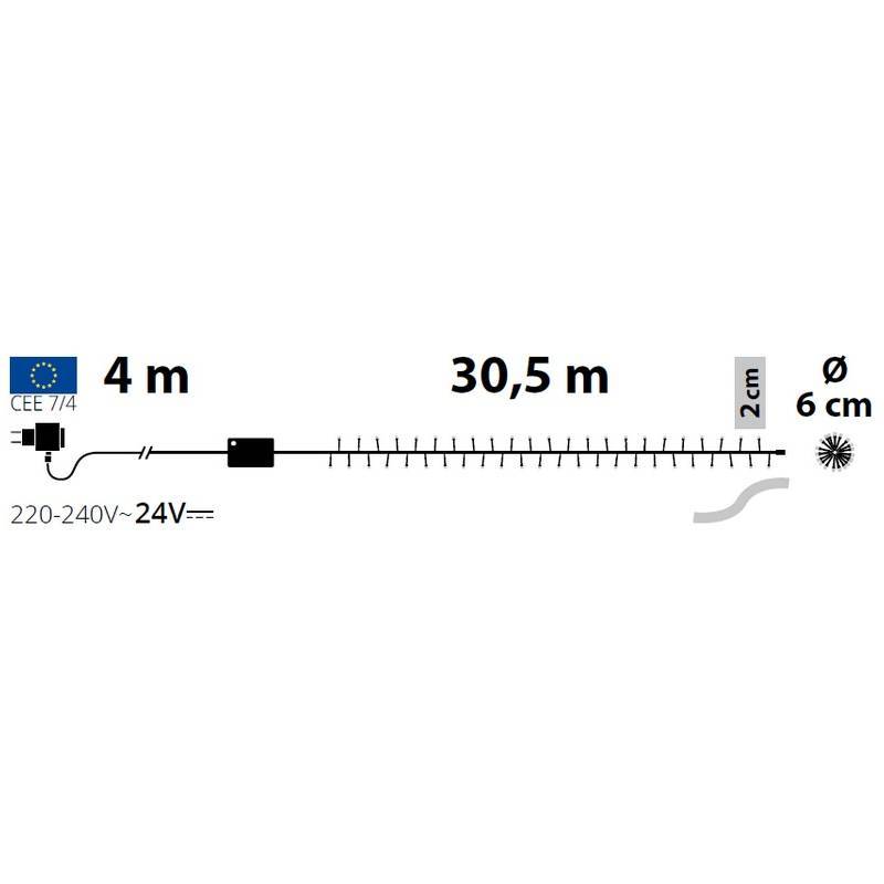 Lotti - Guirlande lumineuse Boa 6CM 30M 1500 LED 8 effets blanc chaud câble transparent Lotti - Imagen 4
