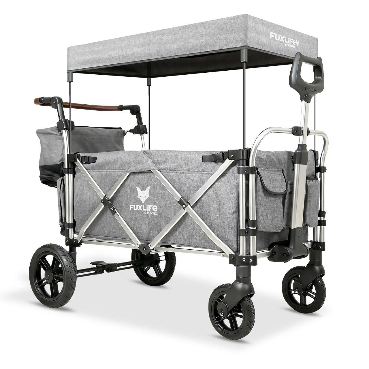 Chariot de Transport Enfants Pliable FUXLIFE by FUXTEC FX-CTL950 Gris Premium – Toit Solaire, Ceintures 5 Points, Intérieur Confort, Sac Isotherme - Image 4