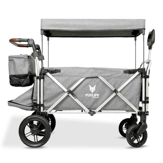 Chariot de Transport Enfants Pliable FUXLIFE by FUXTEC FX-CTL950 Gris Premium – Toit Solaire, Ceintures 5 Points, Intérieur Confort, Sac Isotherme - Image 3