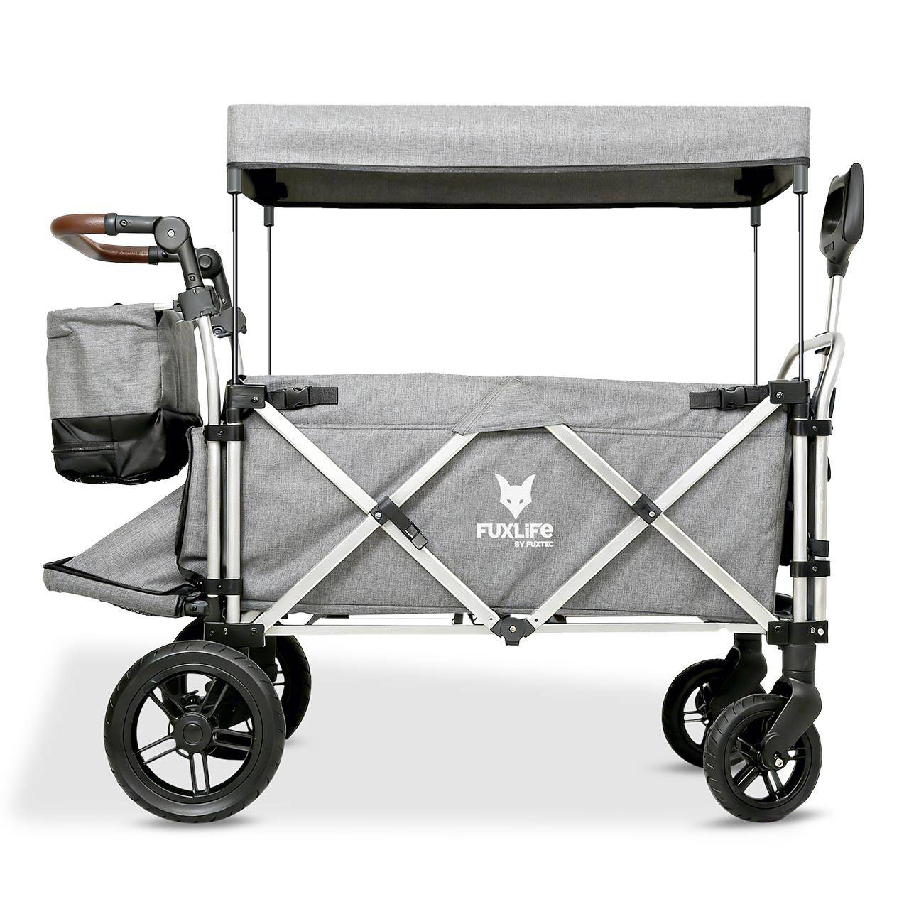Chariot de Transport Enfants Pliable FUXLIFE by FUXTEC FX-CTL950 Gris Premium – Toit Solaire, Ceintures 5 Points, Intérieur Confort, Sac Isotherme - Image 3