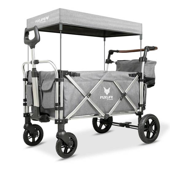 Chariot de Transport Enfants Pliable FUXLIFE by FUXTEC FX-CTL950 Gris Premium – Toit Solaire, Ceintures 5 Points, Intérieur Confort, Sac Isotherme - Image 2
