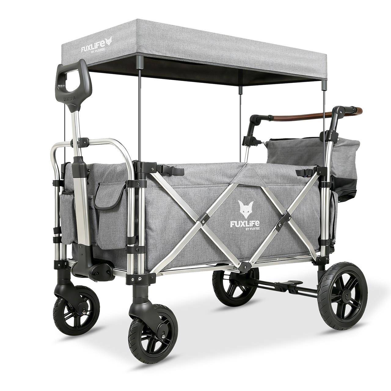 Chariot de Transport Enfants Pliable FUXLIFE by FUXTEC FX-CTL950 Gris Premium – Toit Solaire, Ceintures 5 Points, Intérieur Confort, Sac Isotherme - Image 2
