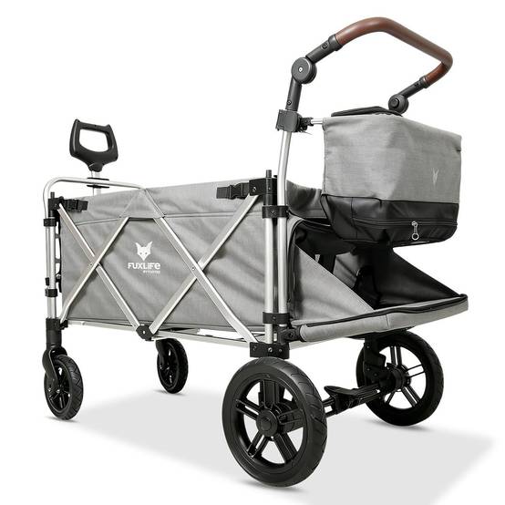 Chariot de Transport Enfants Pliable FUXLIFE by FUXTEC FX-CTL950 Gris Premium – Toit Solaire, Ceintures 5 Points, Intérieur Confort, Sac Isotherme - Image 8