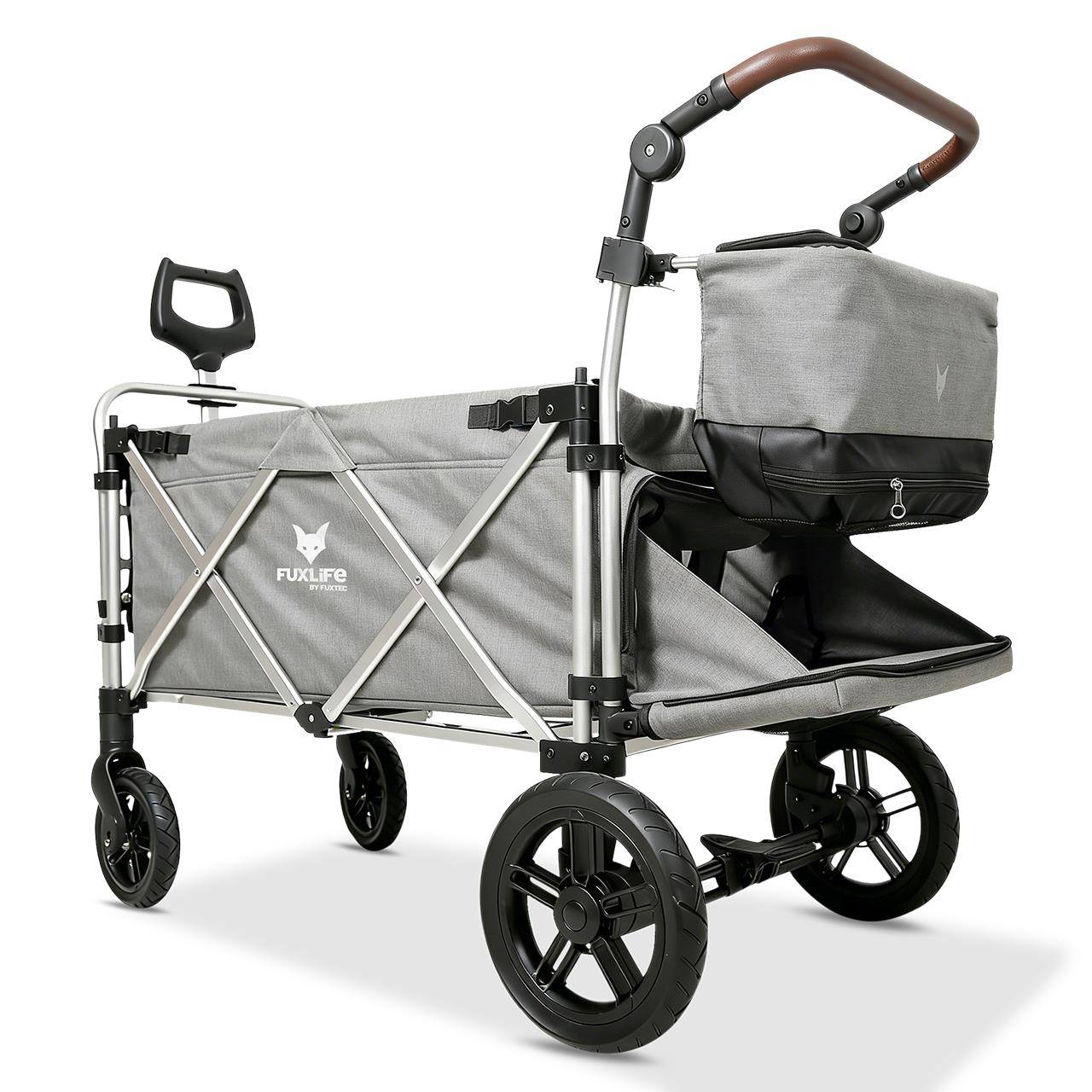 Chariot de Transport Enfants Pliable FUXLIFE by FUXTEC FX-CTL950 Gris Premium – Toit Solaire, Ceintures 5 Points, Intérieur Confort, Sac Isotherme - Image 8