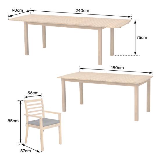 Salon de jardin extensible 180/240cm PADAR en acacia 8 places - coussins sable - HAPPY GARDEN - Image 8