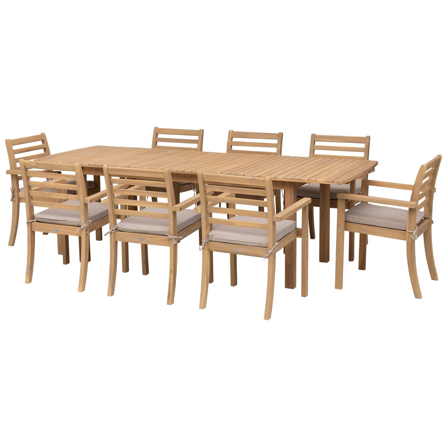 Salon de jardin extensible 180/240cm PADAR en acacia 8 places - coussins sable - HAPPY GARDEN - Image 1
