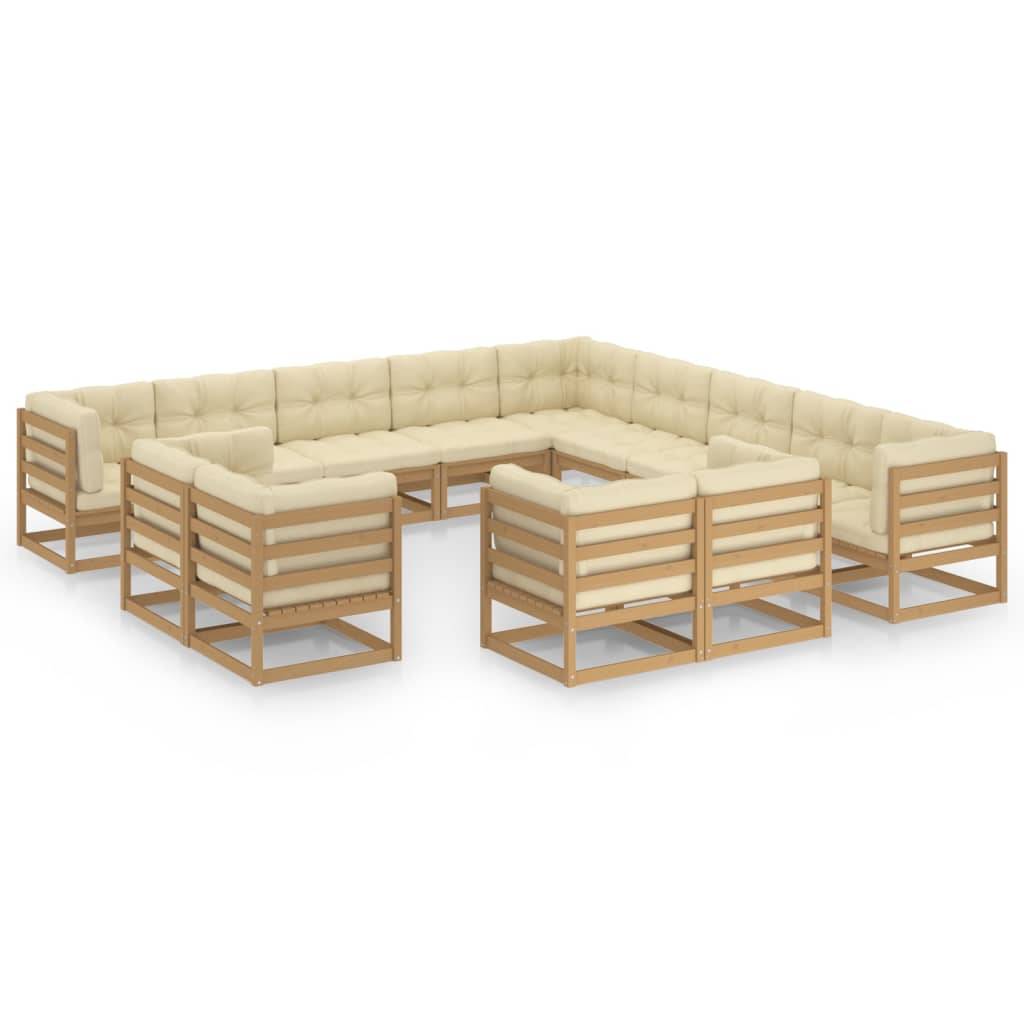 Helloshop26 - Salon de jardin meuble d'extérieur ensemble de mobilier 13 pièces avec coussins marron miel bois de pin - Imagen 2