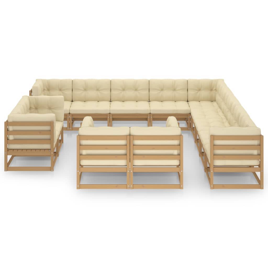 Helloshop26 - Salon de jardin meuble d'extérieur ensemble de mobilier 13 pièces avec coussins marron miel bois de pin - Imagen 1