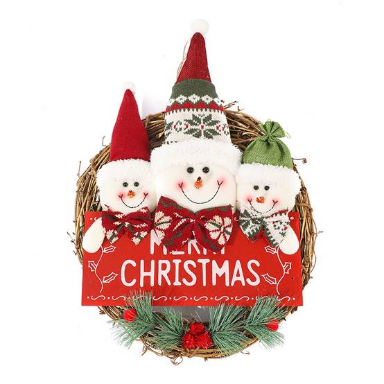 Couronne de Noël en rotin, couronne de Noël pour porte d'entrée, couronne en rotin de 32 cm, couronne bonhomme de neige, couronne suspendue, à suspend - Image 2