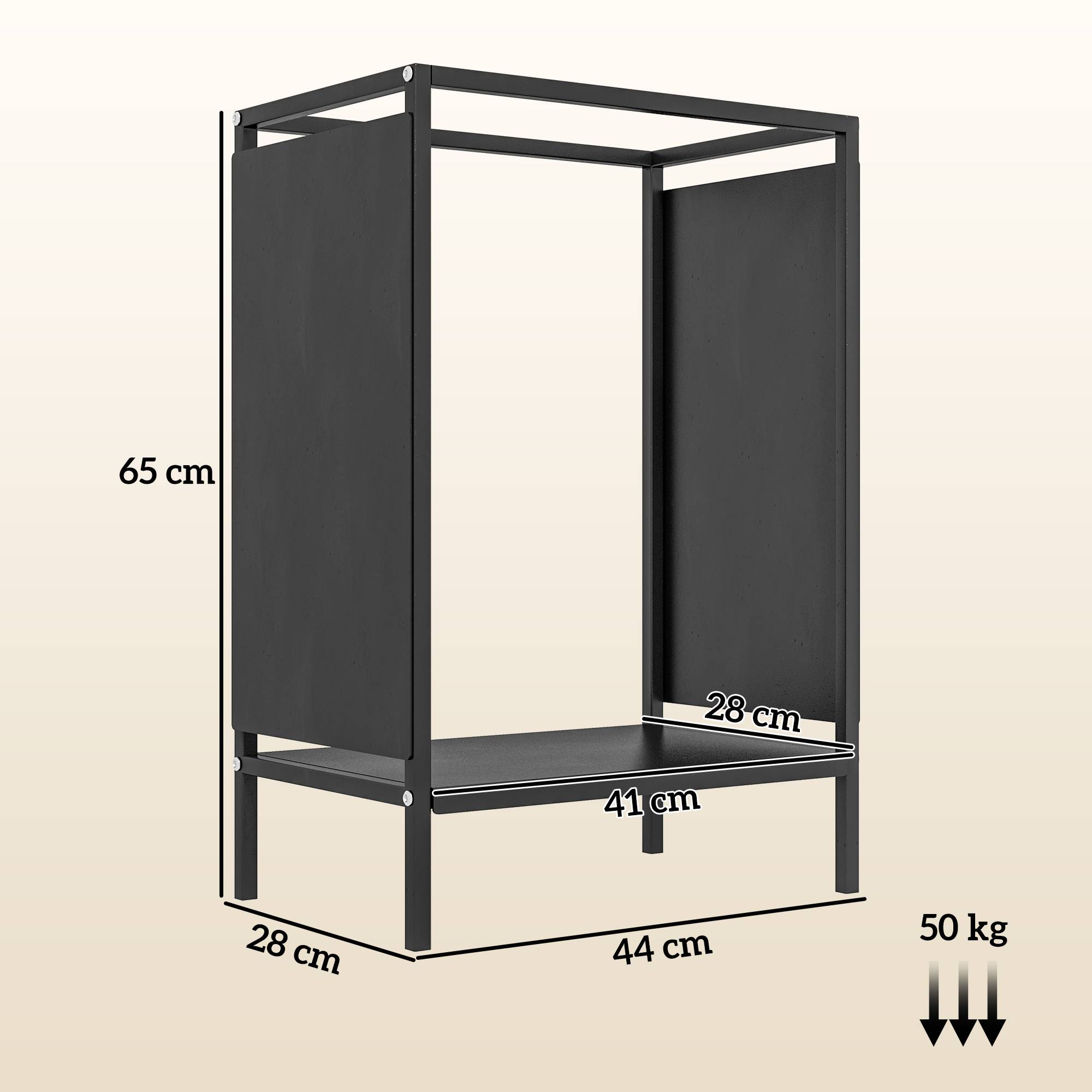 Range-bûches acier intérieur extérieur support bois chauffage aéré 44x28x65cm noir - ComfortXL Outdoor Living - Image 5