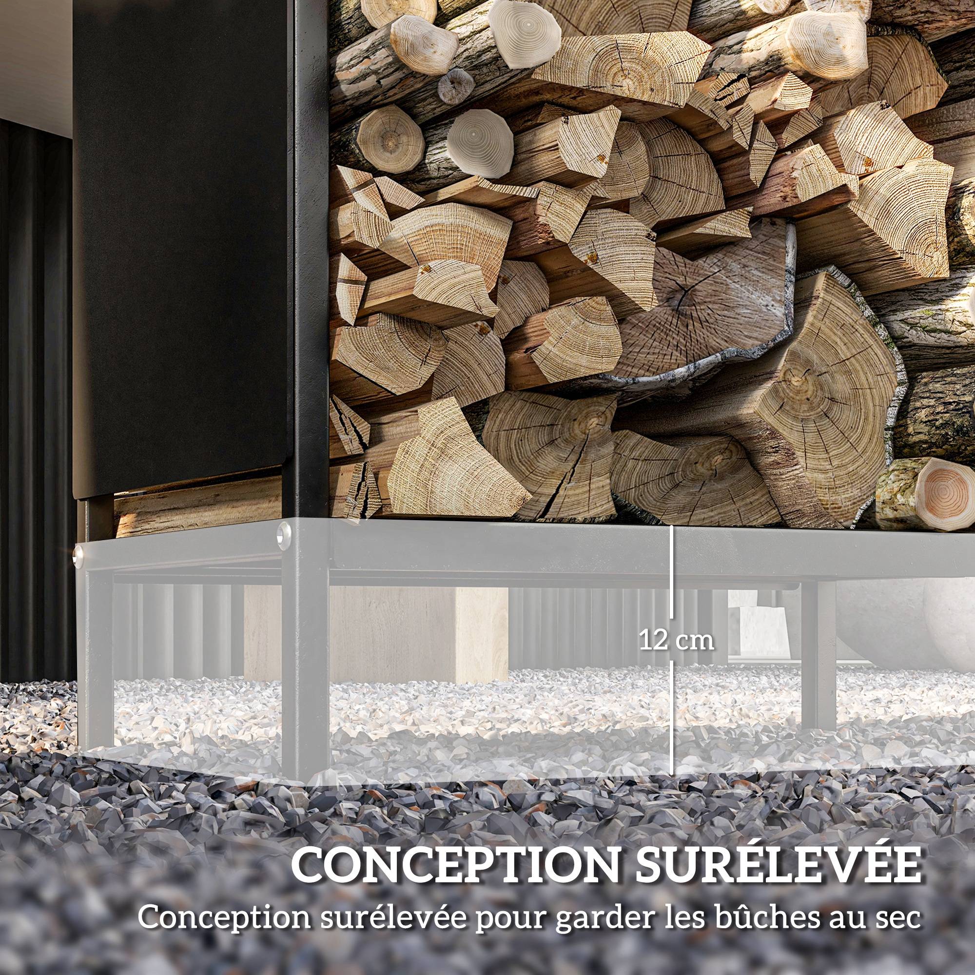 Range-bûches acier intérieur extérieur support bois chauffage aéré 44x28x65cm noir - ComfortXL Outdoor Living - Image 6