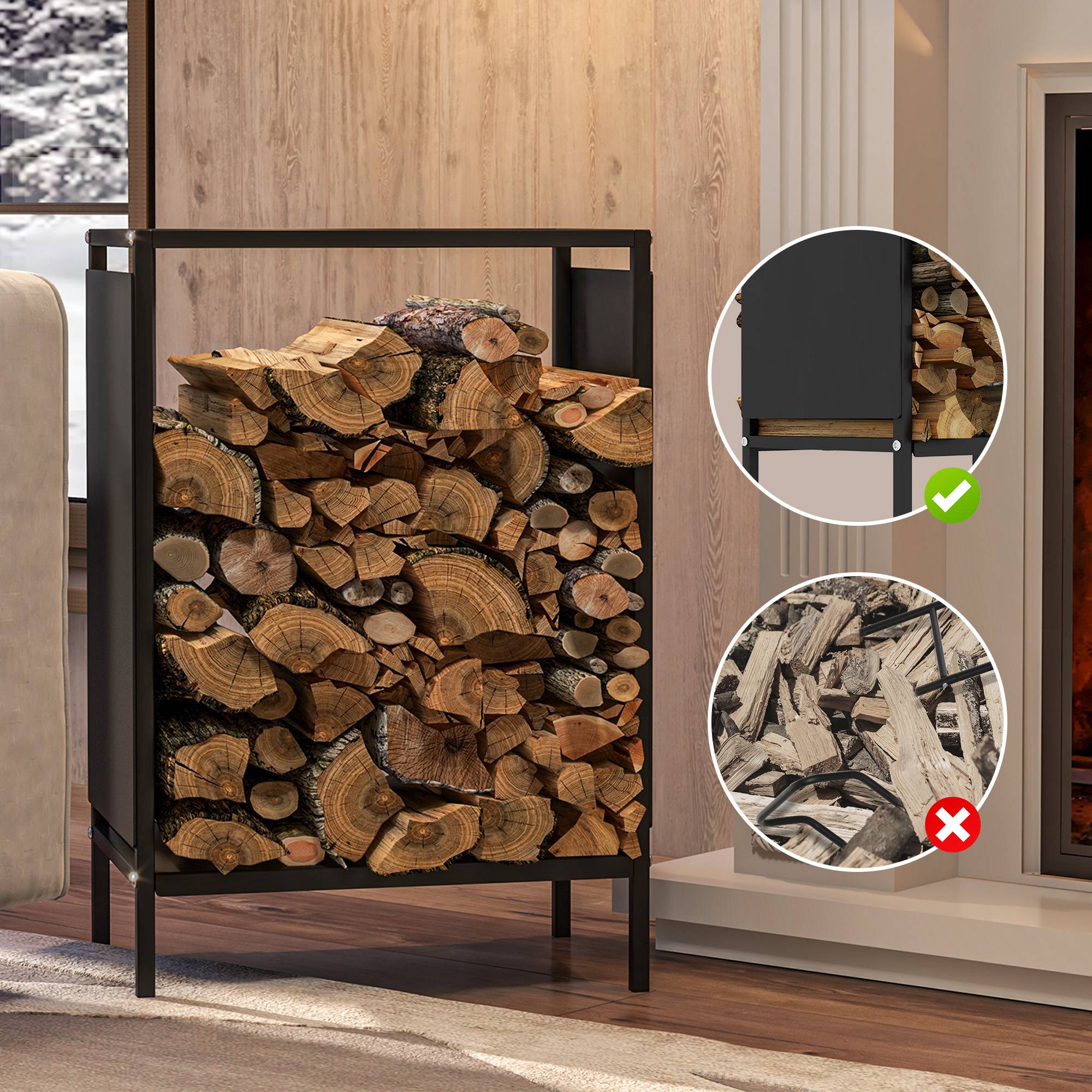 Range-bûches acier intérieur extérieur support bois chauffage aéré 44x28x65cm noir - ComfortXL Outdoor Living - Image 8
