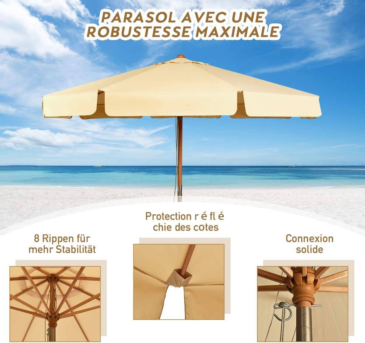 Costway - parasol inclinable ø300cm avec manivelle anti-uv,protection solaire toile polyester imperméable pour jardin,terrasse, balcon - Image 2