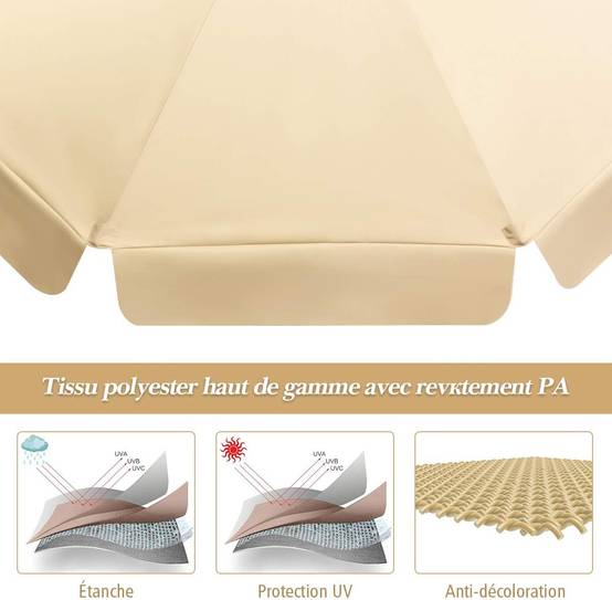 Costway - parasol inclinable ø300cm avec manivelle anti-uv,protection solaire toile polyester imperméable pour jardin,terrasse, balcon - Image 3