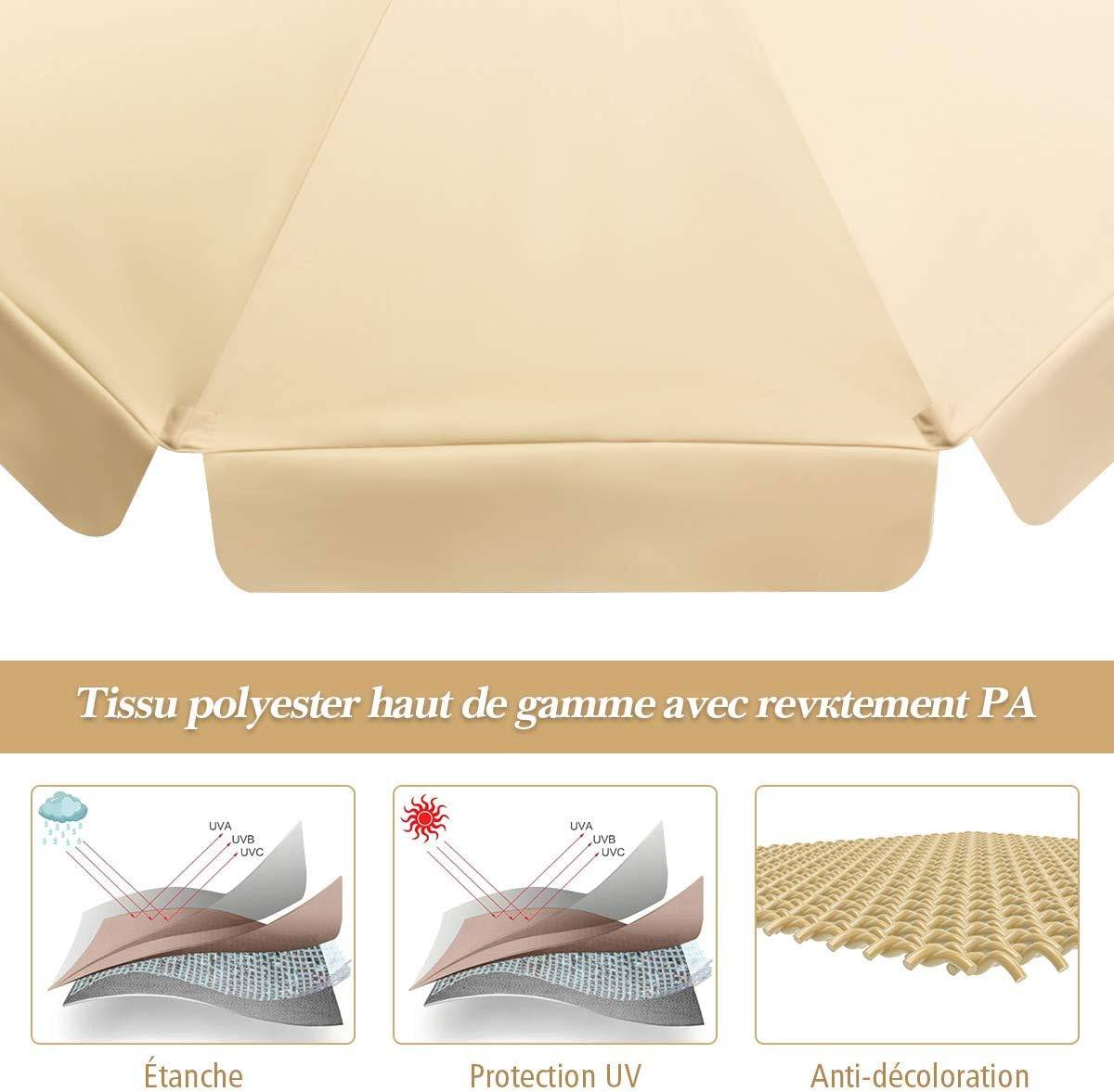 Costway - parasol inclinable ø300cm avec manivelle anti-uv,protection solaire toile polyester imperméable pour jardin,terrasse, balcon - Image 3