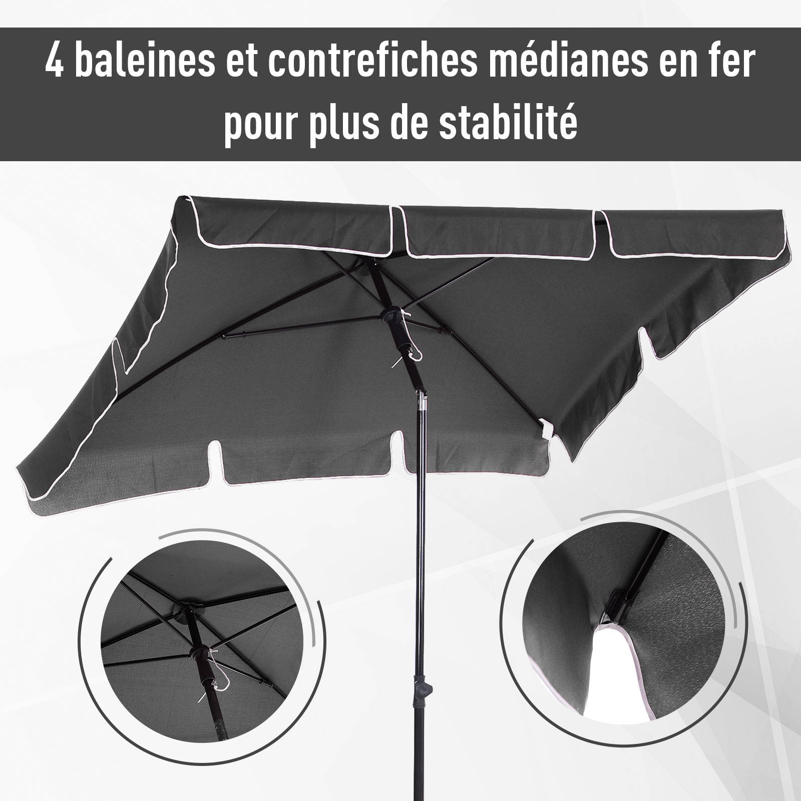 Outsunny - Parasol rectangulaire inclinable droit 2m alu métal polyester haute densité gris - Outsunny - Image 7