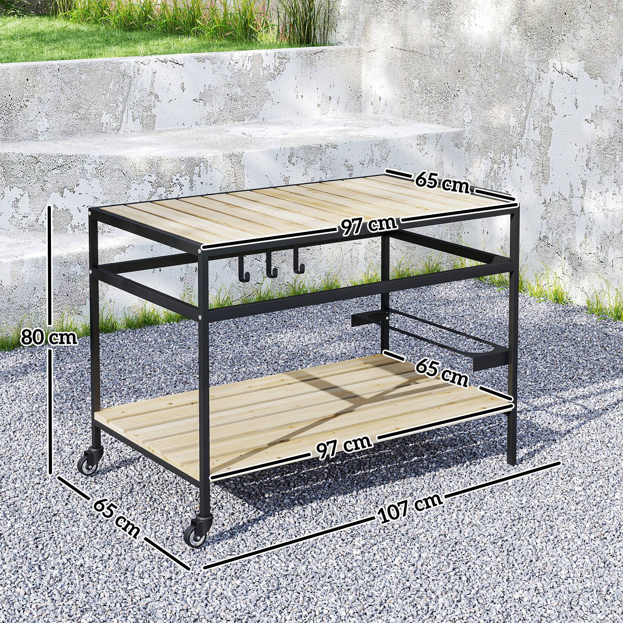 Desserte de jardin bois et métal noir naturel 107 x 65 x 80 cm - PANGIVO - Image 5
