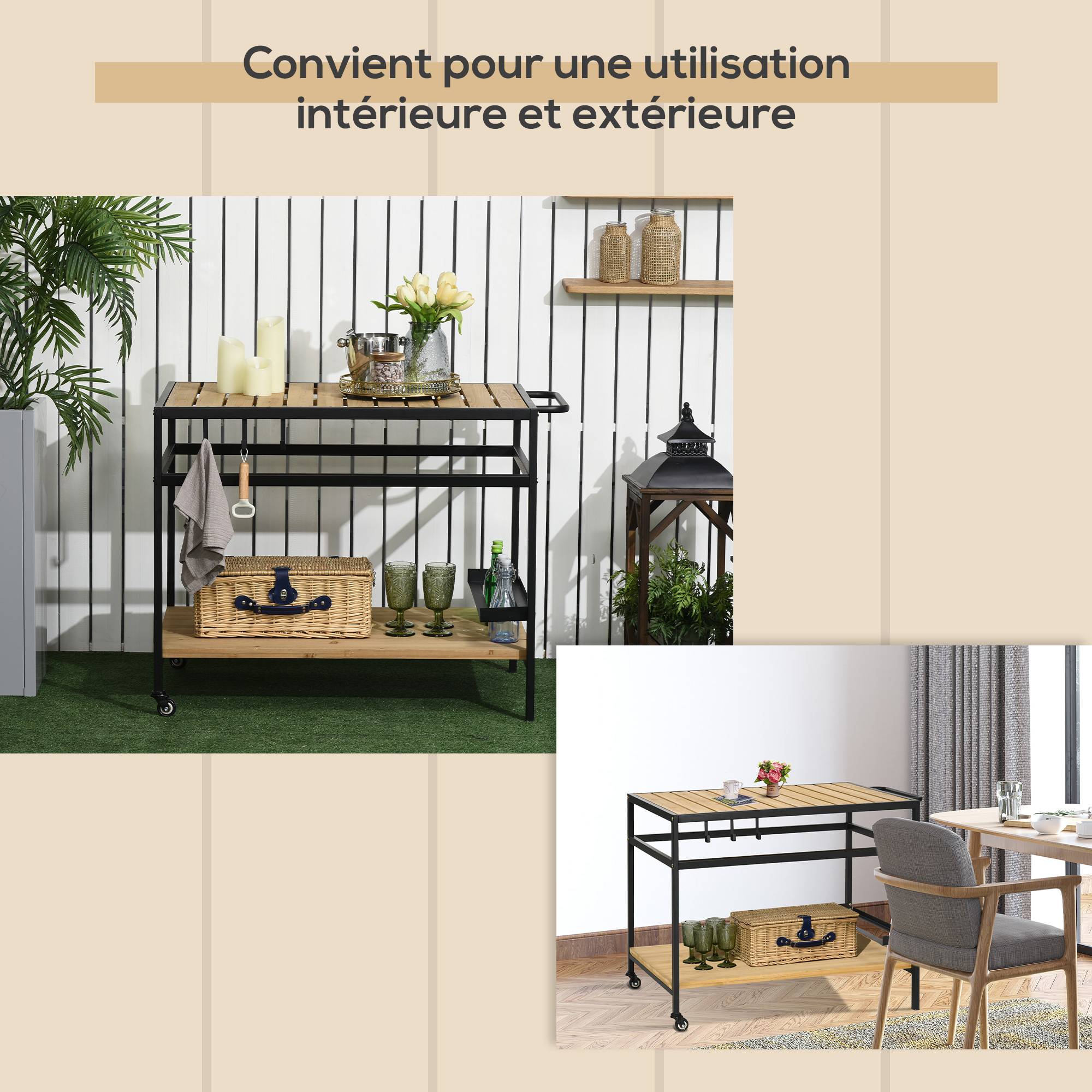 Desserte de jardin bois et métal noir naturel 107 x 65 x 80 cm - PANGIVO - Image 9